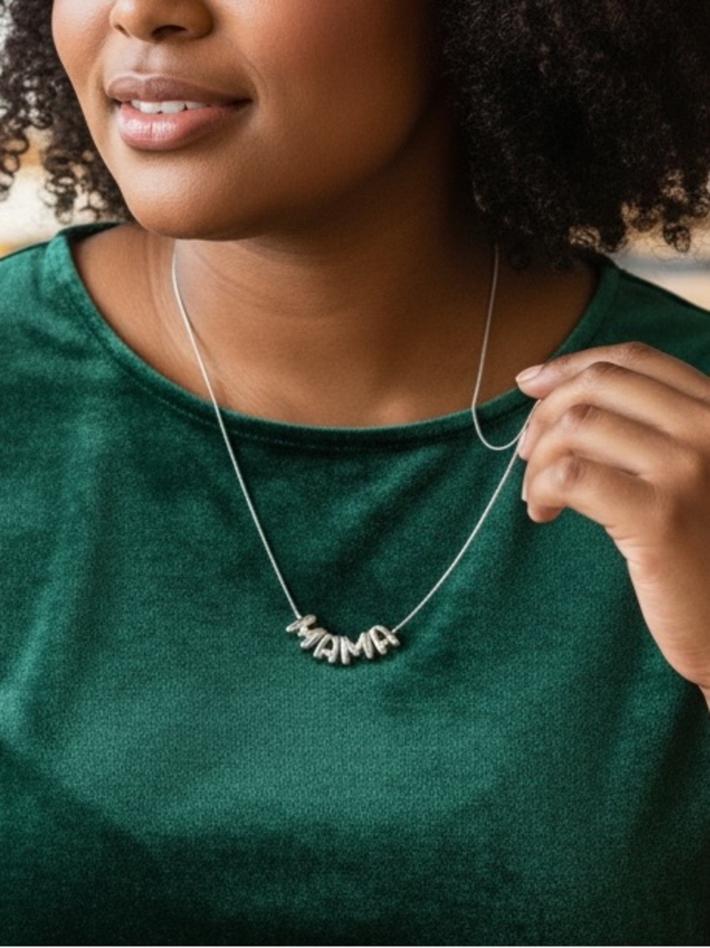 •MAMA• Minimalist Silver Bubble Letter Pendant Necklace | Dainty Chain Gift